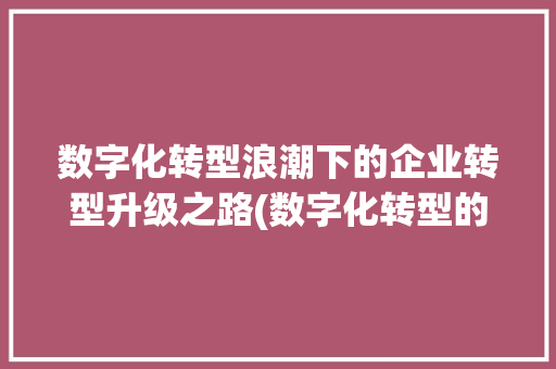 数字化转型浪潮下的企业转型升级之路(数字化转型的企业) 美食菜谱