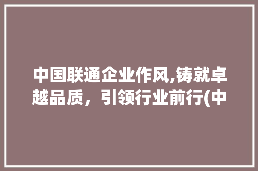 中国联通企业作风,铸就卓越品质，引领行业前行(中国联通企业作风)