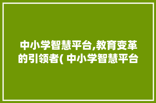 中小学智慧平台,教育变革的引领者( 中小学智慧平台)