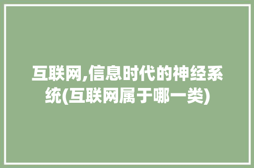 互联网,信息时代的神经系统(互联网属于哪一类)