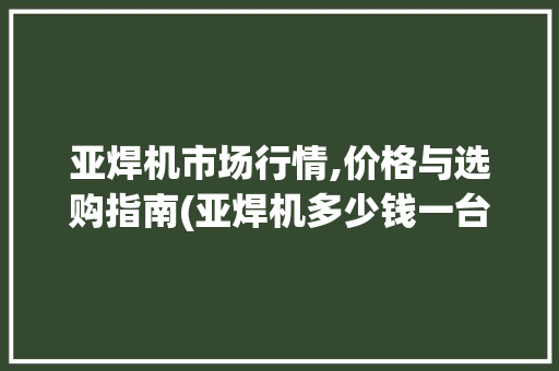 亚焊机市场行情,价格与选购指南(亚焊机多少钱一台)