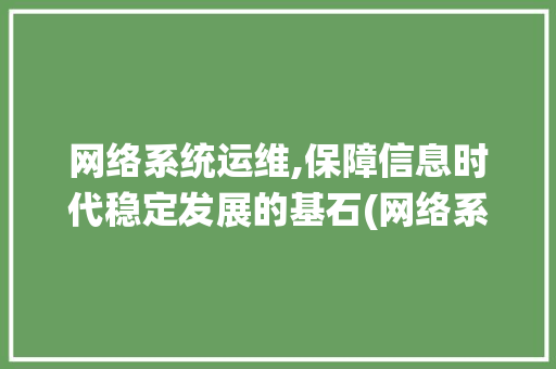 网络系统运维,保障信息时代稳定发展的基石(网络系统运维总结) 美食菜谱