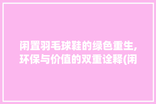 闲置羽毛球鞋的绿色重生,环保与价值的双重诠释(闲置羽毛球鞋出售) 旅游攻略