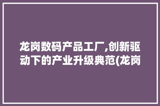 龙岗数码产品工厂,创新驱动下的产业升级典范(龙岗数码产品工厂) 美食菜谱