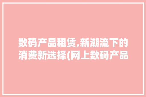 数码产品租赁,新潮流下的消费新选择(网上数码产品租赁) 健康母婴