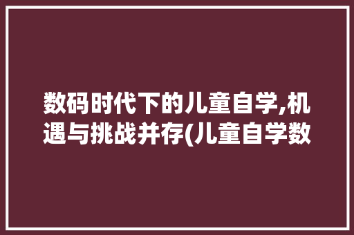 数码时代下的儿童自学,机遇与挑战并存(儿童自学数码产品) 手机电脑