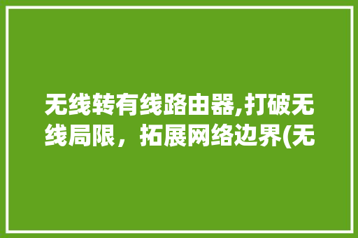 无线转有线路由器,打破无线局限，拓展网络边界(无线转有线路由器) 健康母婴
