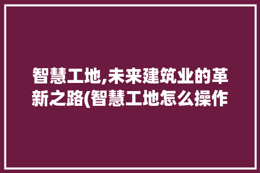 智慧工地,未来建筑业的革新之路(智慧工地怎么操作) 教育法律