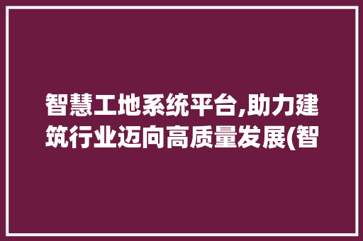 智慧工地系统平台,助力建筑行业迈向高质量发展(智慧工地系统平台) 时尚穿搭