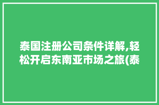 泰国注册公司条件详解,轻松开启东南亚市场之旅(泰国注册公司条件) 手机电脑