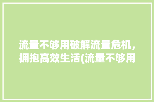 流量不够用破解流量危机，拥抱高效生活(流量不够用怎么办) 教育法律