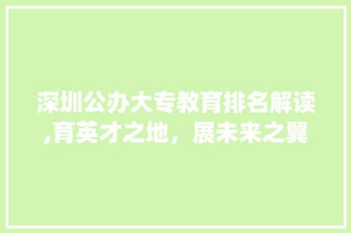 深圳公办大专教育排名解读,育英才之地，展未来之翼(深圳公办大专排名) 汽车常识