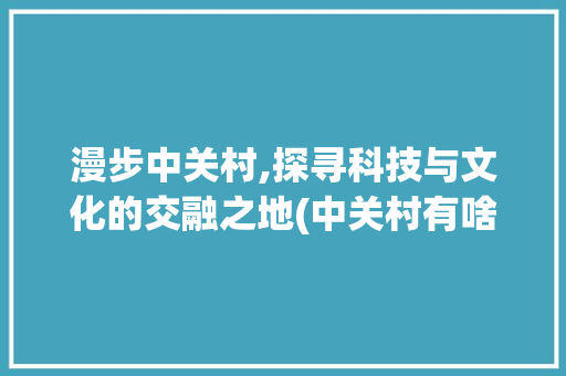 漫步中关村,探寻科技与文化的交融之地(中关村有啥好玩的) 旅游攻略