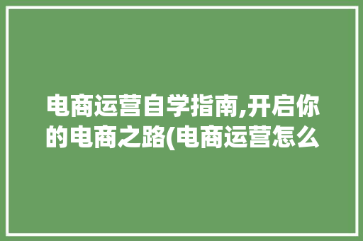 电商运营自学指南,开启你的电商之路(电商运营怎么自学) 旅游攻略