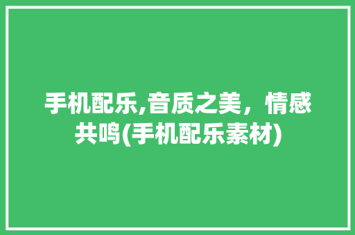 手机配乐,音质之美，情感共鸣(手机配乐素材)