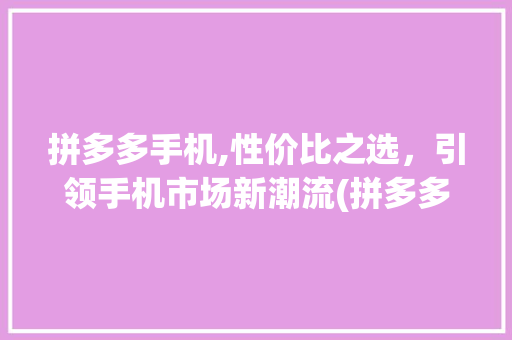 拼多多手机,性价比之选，引领手机市场新潮流(拼多多手机 )