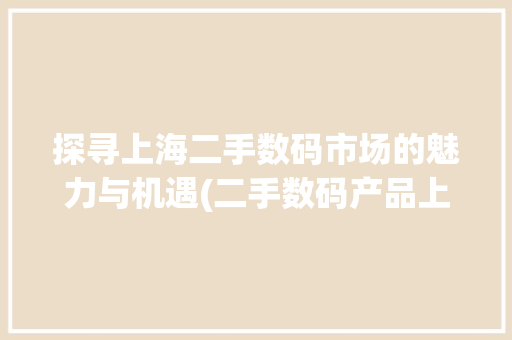 探寻上海二手数码市场的魅力与机遇(二手数码产品上海)