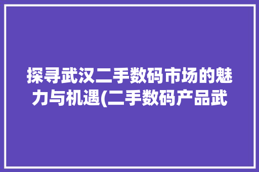 探寻武汉二手数码市场的魅力与机遇(二手数码产品武汉)
