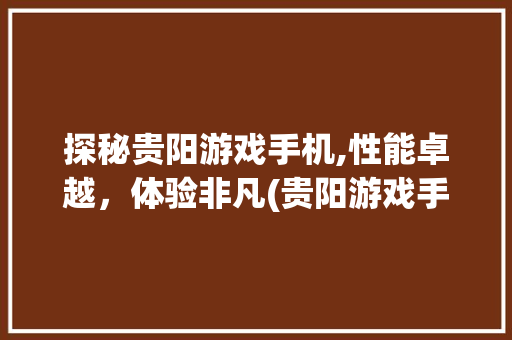 探秘贵阳游戏手机,性能卓越，体验非凡(贵阳游戏手机)