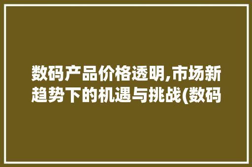 数码产品价格透明,市场新趋势下的机遇与挑战(数码产品价格透明) 时尚穿搭