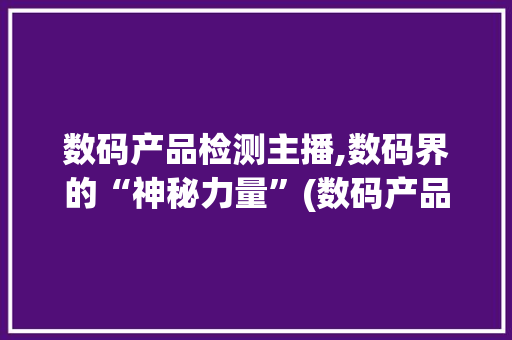 数码产品检测主播,数码界的“神秘力量”(数码产品检测主播)