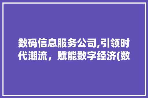 数码信息服务公司,引领时代潮流，赋能数字经济(数码信息服务公司) 美食菜谱