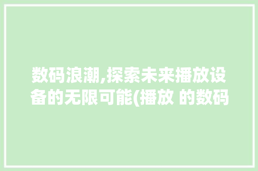 数码浪潮,探索未来播放设备的无限可能(播放 的数码产品) 手机电脑