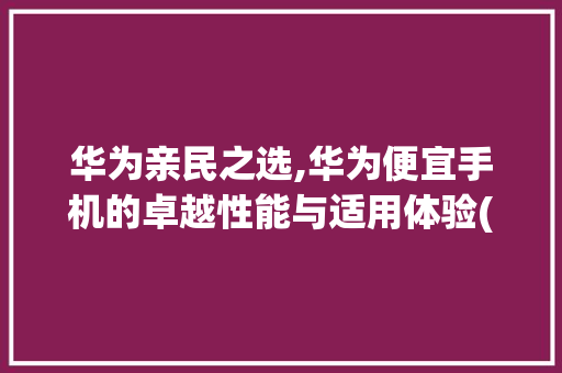 华为亲民之选,华为便宜手机的卓越性能与适用体验(华为便宜手机)