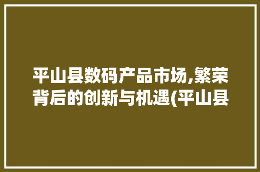 平山县数码产品市场,繁荣背后的创新与机遇(平山县买数码产品) 健康母婴