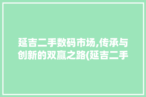 延吉二手数码市场,传承与创新的双赢之路(延吉二手数码产品)