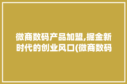 微商数码产品加盟,掘金新时代的创业风口(微商数码产品加盟) 美食菜谱