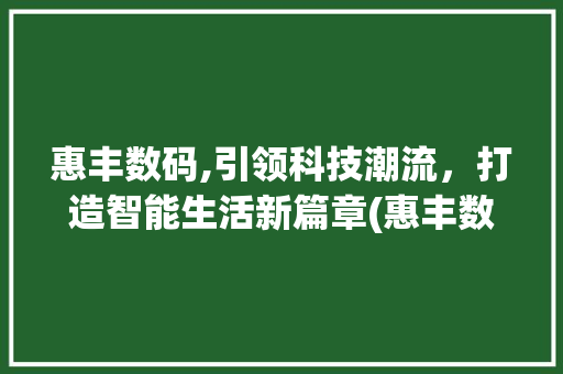 惠丰数码,引领科技潮流，打造智能生活新篇章(惠丰数码产品)