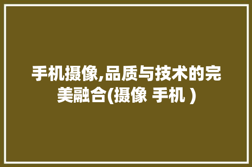 手机摄像,品质与技术的完美融合(摄像 手机 )