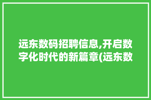 远东数码招聘信息,开启数字化时代的新篇章(远东数码招聘信息)