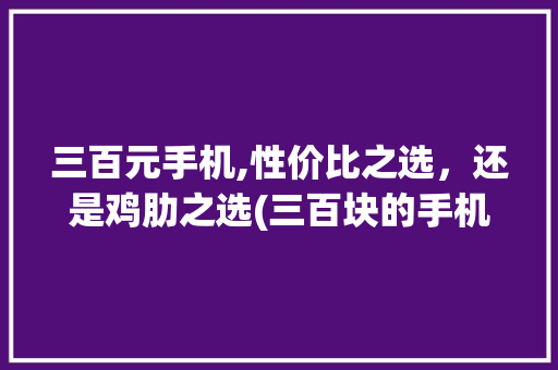 三百元手机,性价比之选，还是鸡肋之选(三百块的手机)