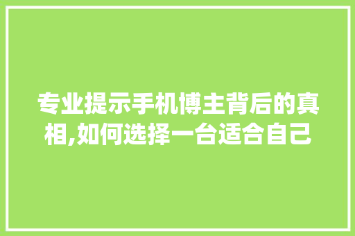 专业提示手机博主背后的真相,如何选择一台适合自己的手机(专业手机博主) 手机电脑