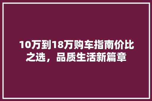 10万到18万购车指南价比之选，品质生活新篇章 汽车常识