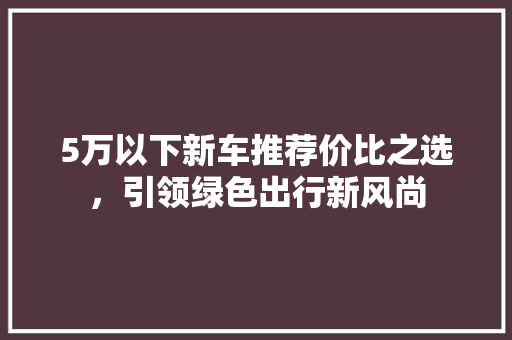 5万以下新车推荐价比之选，引领绿色出行新风尚