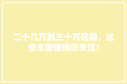 二十几万到三十万区间，这些车型值得您关注！