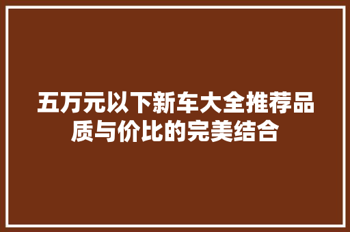五万元以下新车大全推荐品质与价比的完美结合