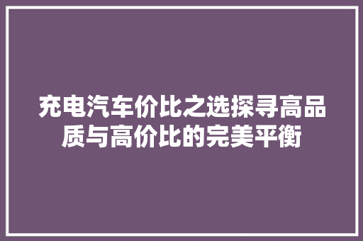 充电汽车价比之选探寻高品质与高价比的完美平衡