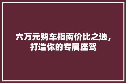六万元购车指南价比之选，打造你的专属座驾