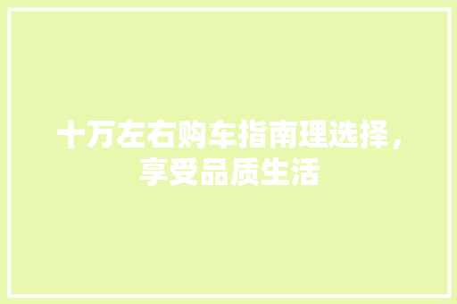 十万左右购车指南理选择，享受品质生活
