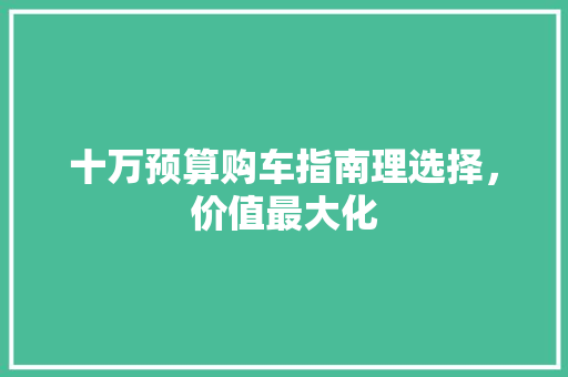 十万预算购车指南理选择，价值最大化 汽车常识