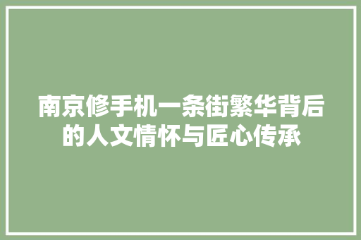南京修手机一条街繁华背后的人文情怀与匠心传承