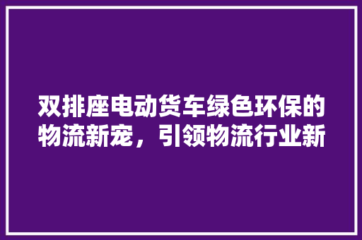 双排座电动货车绿色环保的物流新宠，引领物流行业新潮流