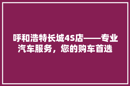 呼和浩特长城4S店——专业汽车服务，您的购车首选 汽车常识