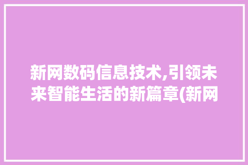 新网数码信息技术,引领未来智能生活的新篇章(新网数码信息技术)