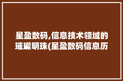 星盈数码,信息技术领域的璀璨明珠(星盈数码信息历史) 汽车常识