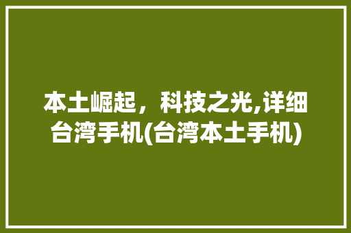 本土崛起，科技之光,详细台湾手机(台湾本土手机) 手机电脑